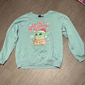Star Wars Green Sweatshirt with Baby Yoda and Red Text - runs small